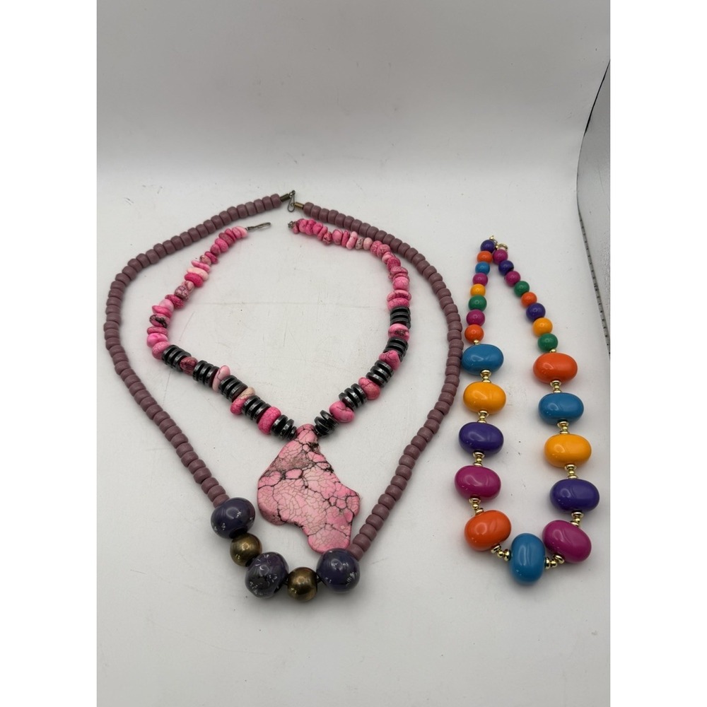 Vintage Statement Necklace Lot Pink Turquoise Style Chunky Beads Colorful Y2K